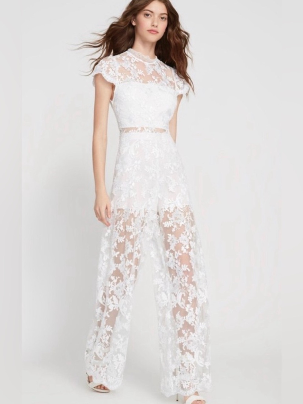 Alice + Olivia White Lace Sequin Embroidered Jumpsuit Size 10